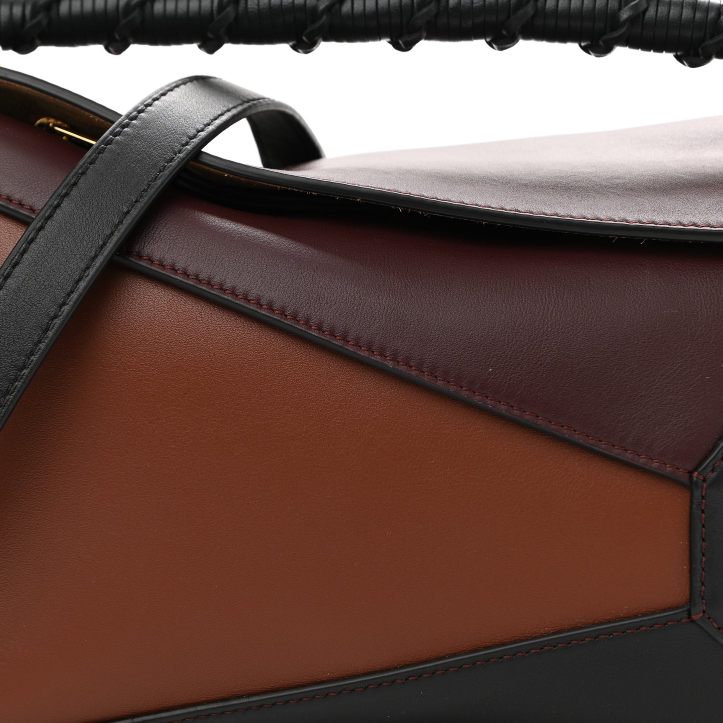Calfskin Small Puzzle Edge Bag Black Prune Havana