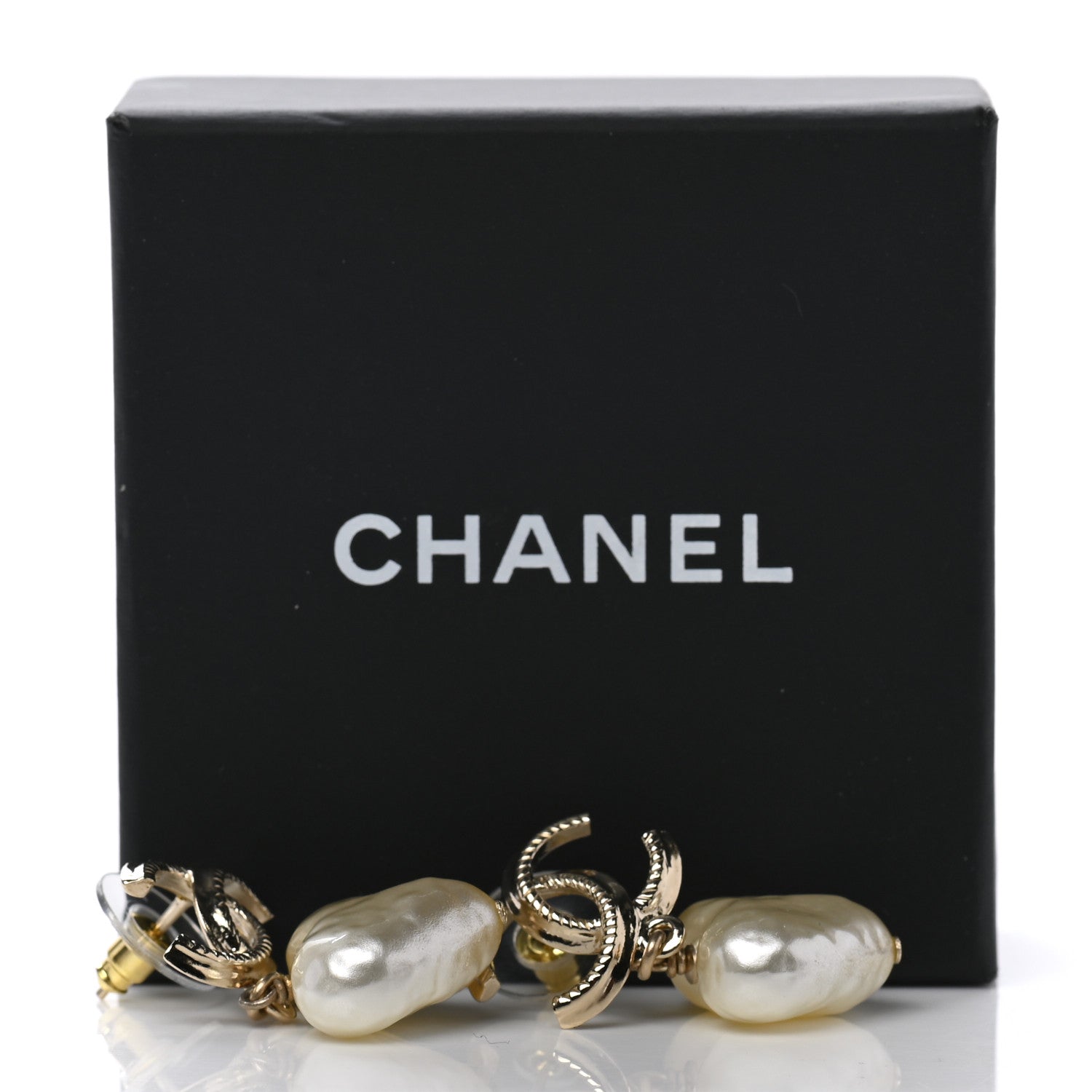 Chanel Pearl CC Heart Drop Earrings Gold 5 of 5
