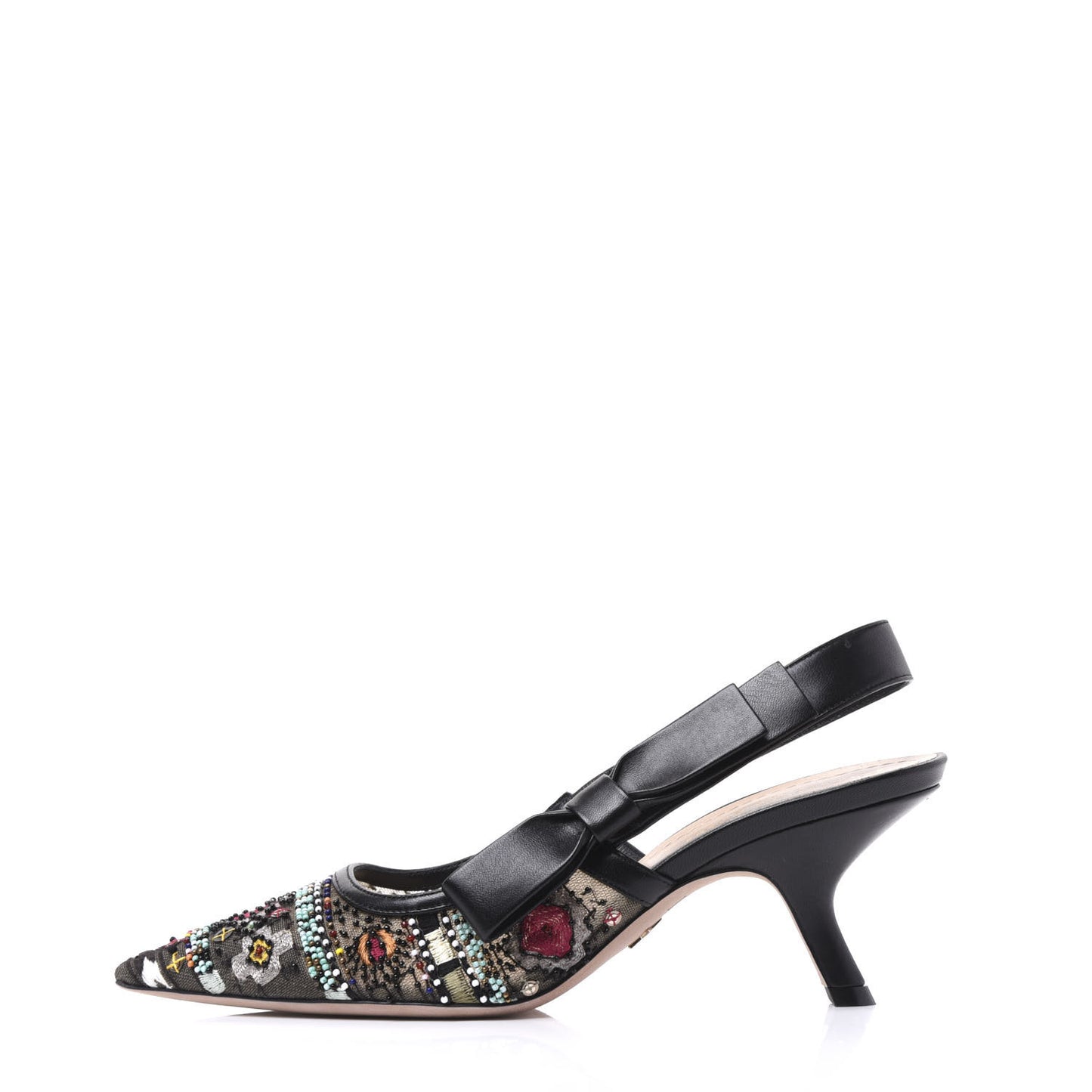 Calfskin Embroidered Beaded Sweet D Slingback Pumps 37.5 Black Turquoise