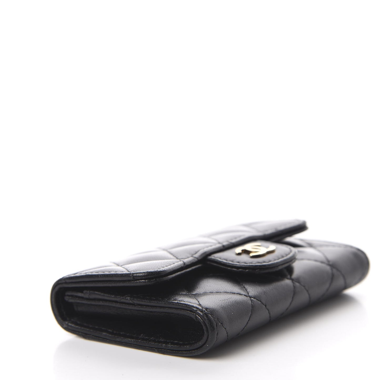 Lambskin Quilted Flap Card Holder Black