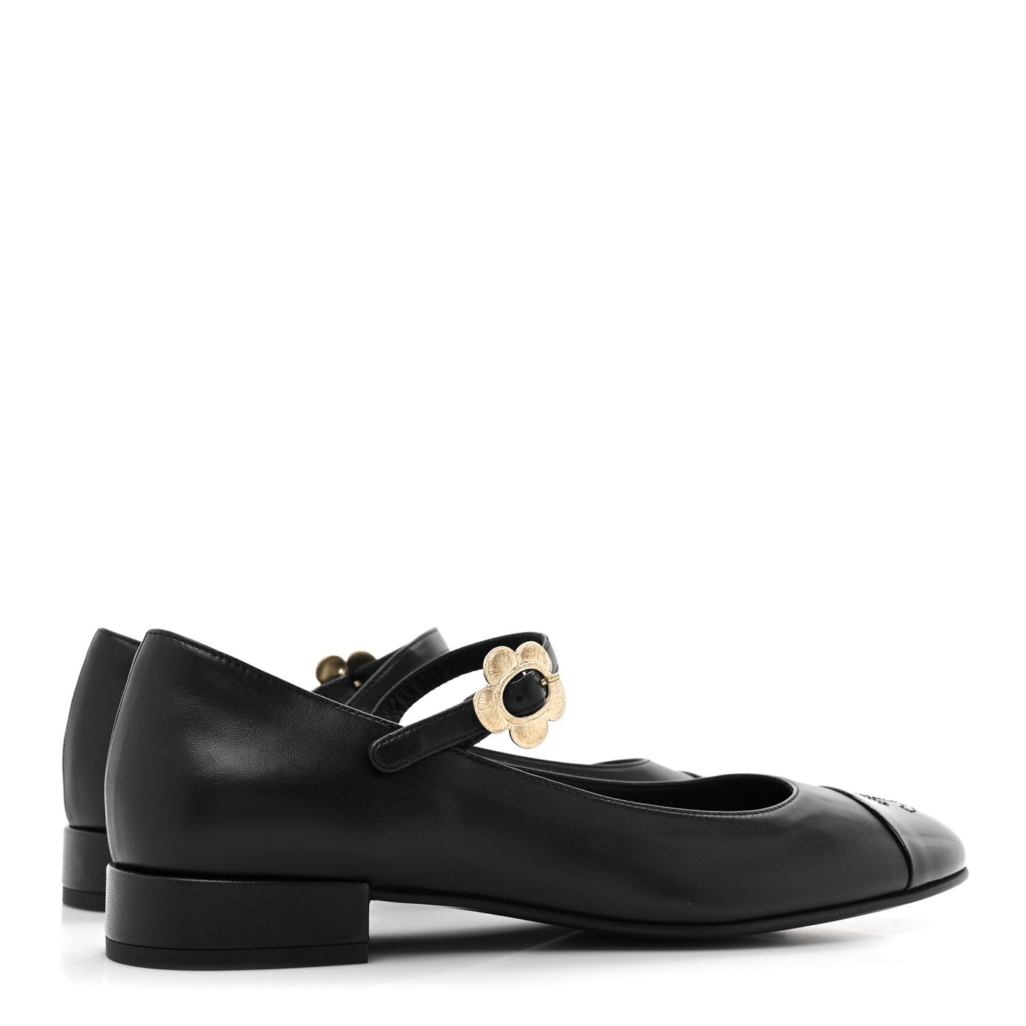 Lambskin Patent Cap Toe Mary Jane Flats 39.5 Black