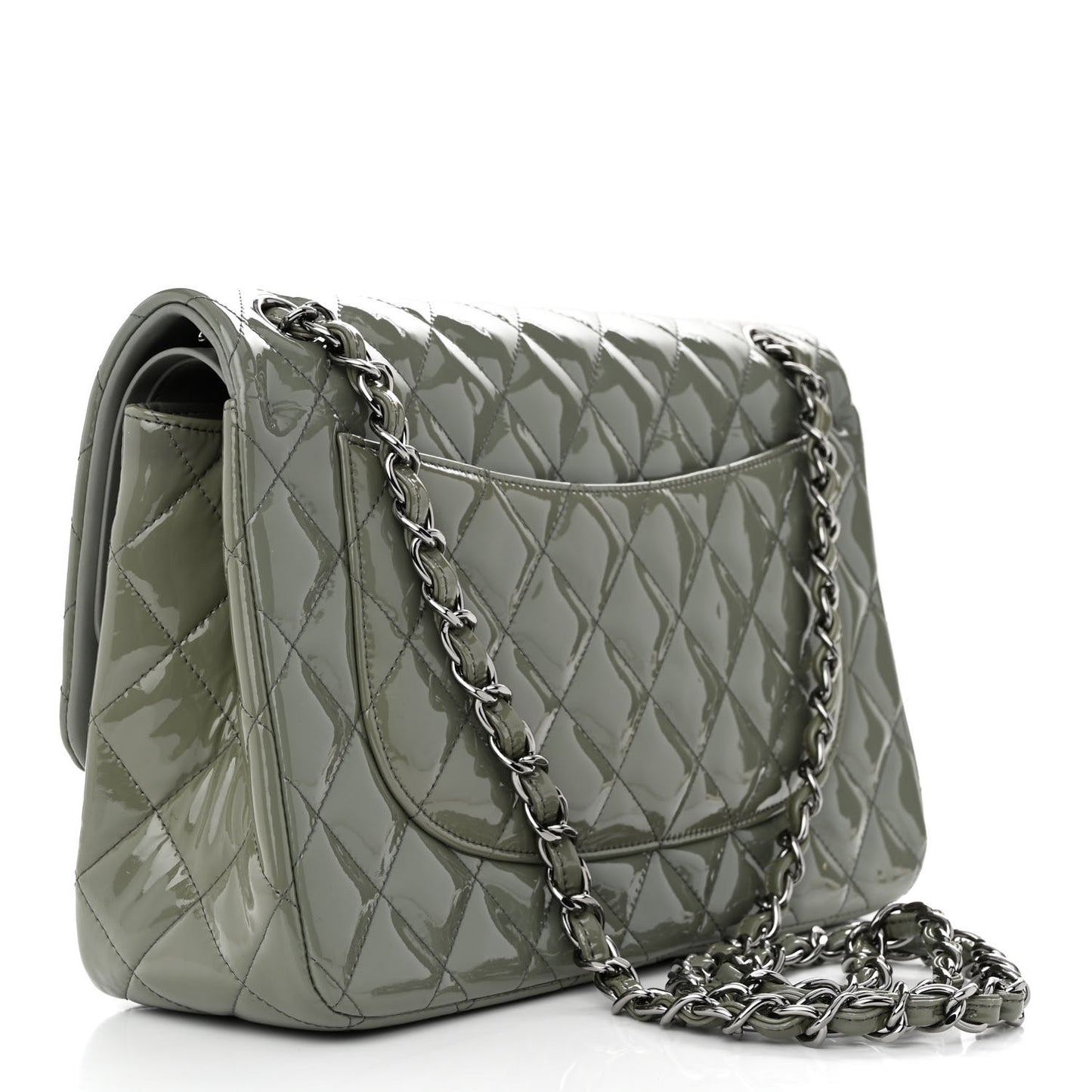 Patent Quilted Jumbo Double Flap Light Green