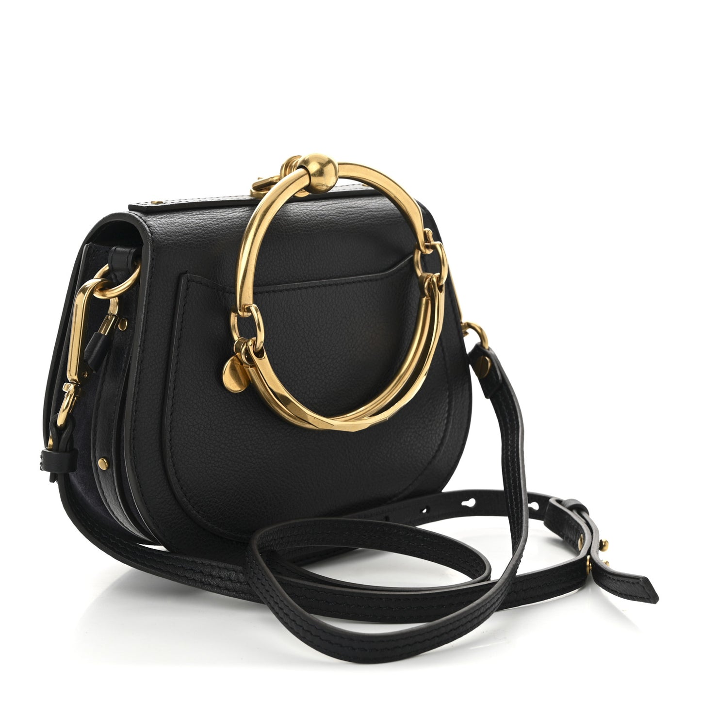 Calfskin Suede Stars Patchwork Studs Small Nile Bracelet Bag Navy Blue