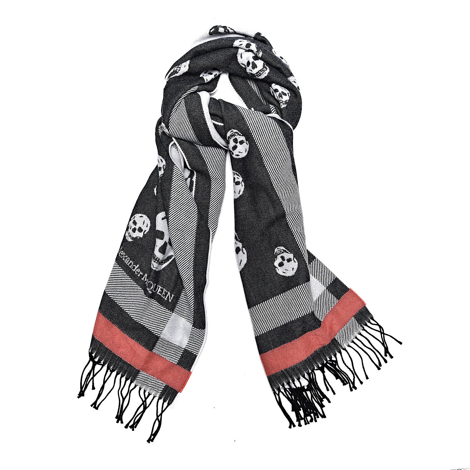 Alexander McQueen Wool St. Skull Big Stole Scarf Black Grey 1 of 5