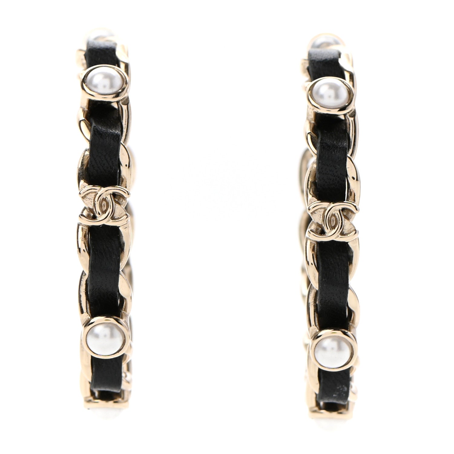 Chanel Lambskin Pearl More Is More CC Chain Hoop Earrings Gold Black 1 of 4