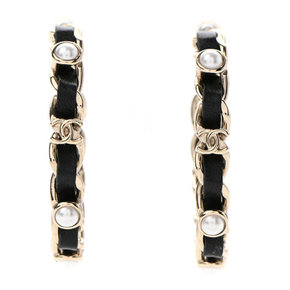 Chanel Lambskin Pearl More Is More CC Chain Hoop Earrings Gold Black 1 of 4