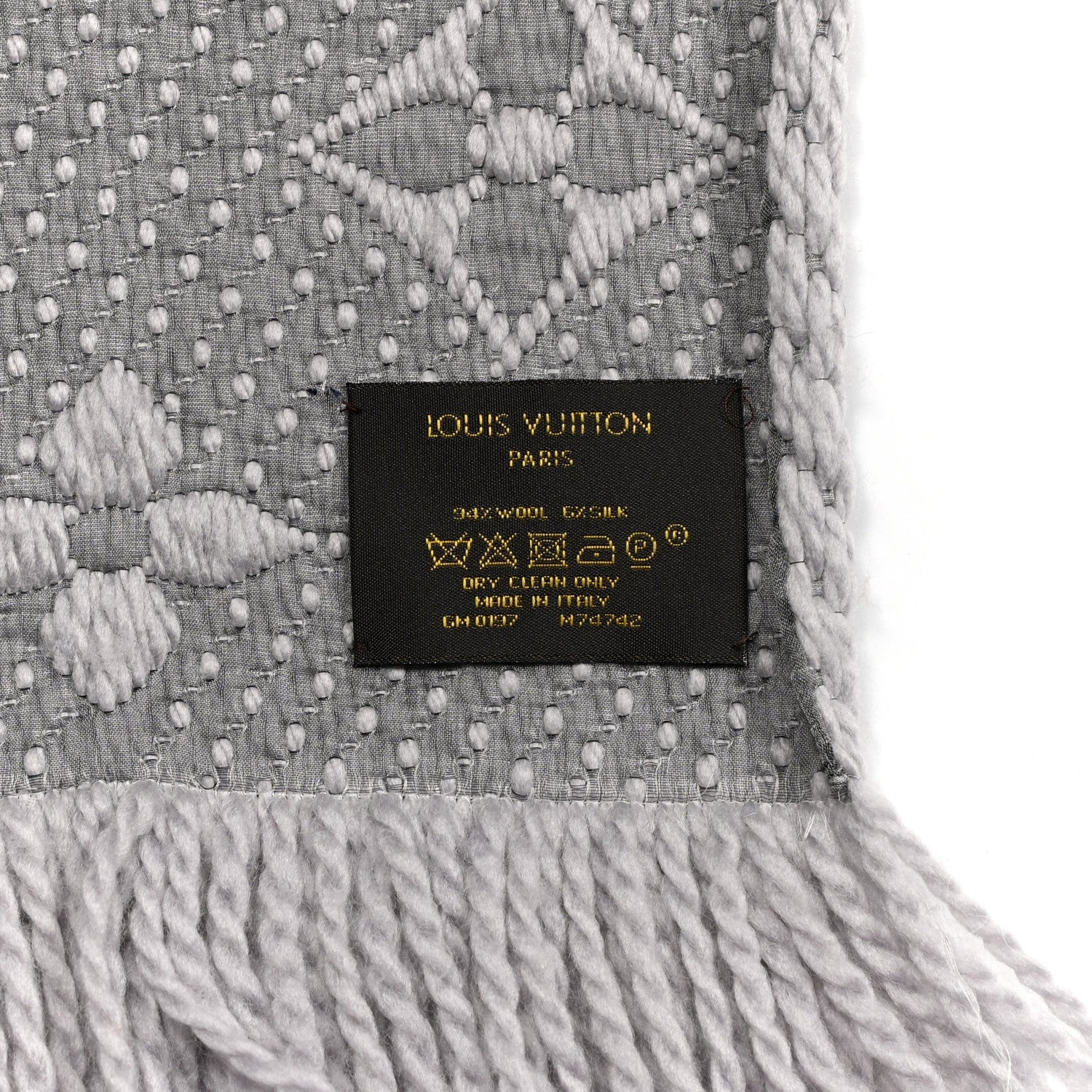 Louis Vuitton Wool Silk Logomania Scarf Pearl Grey 3 of 4
