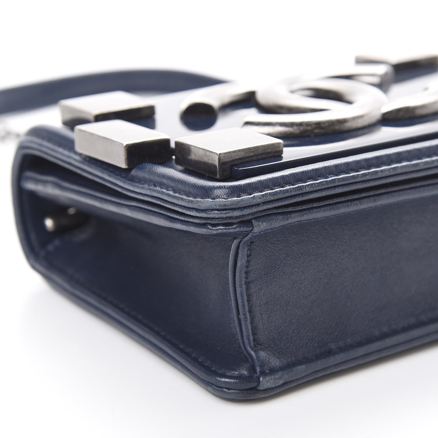 Chanel Plexiglass Patent Mini Boy Brick Flap Navy 8 of 16