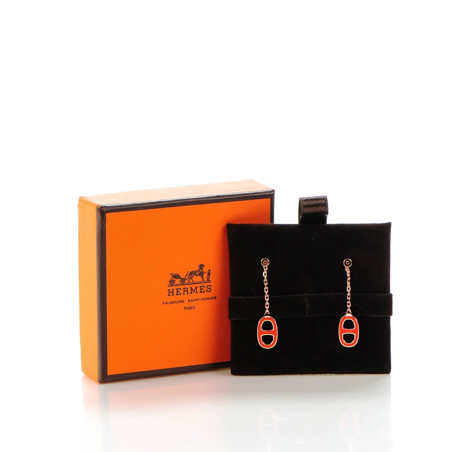 Hermes Lacquered Iliade Drop Earrings Juicy Orange 7 of 7