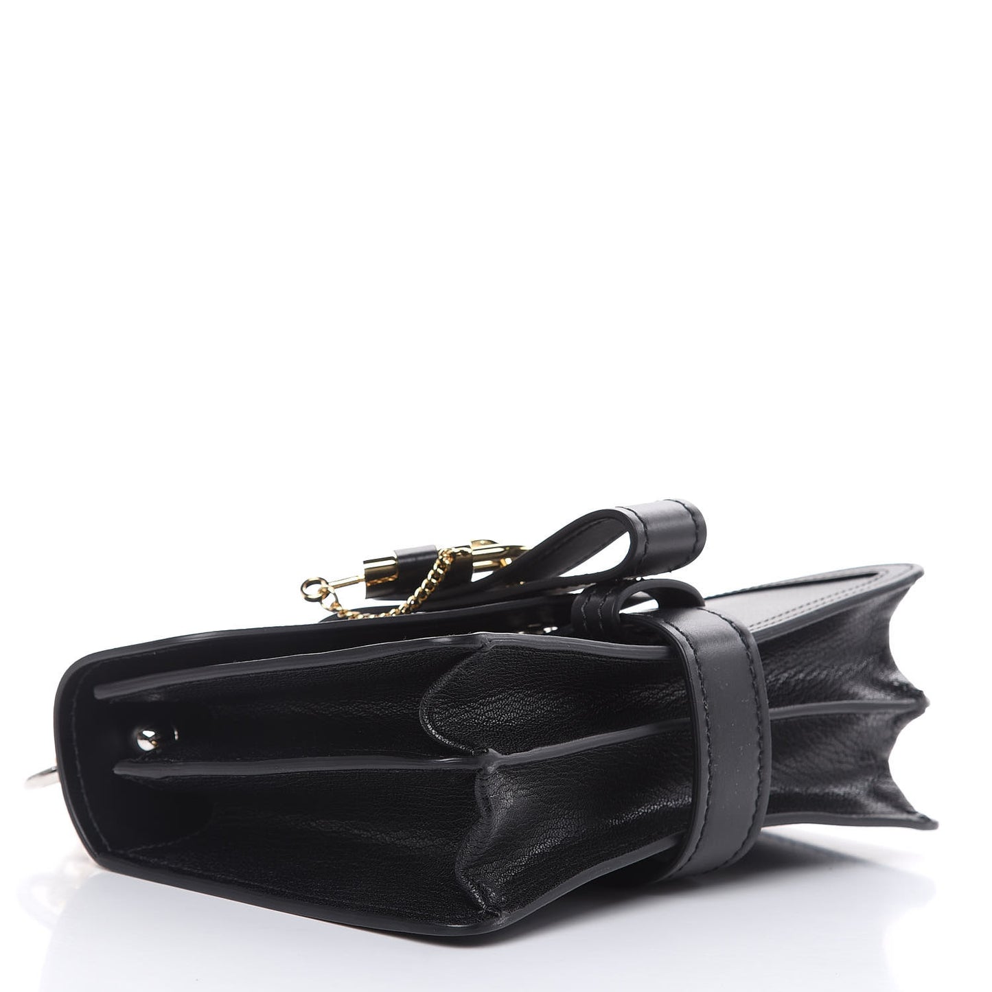 Shiny Goatskin Calfskin Aby Chain Shoulder Bag Black