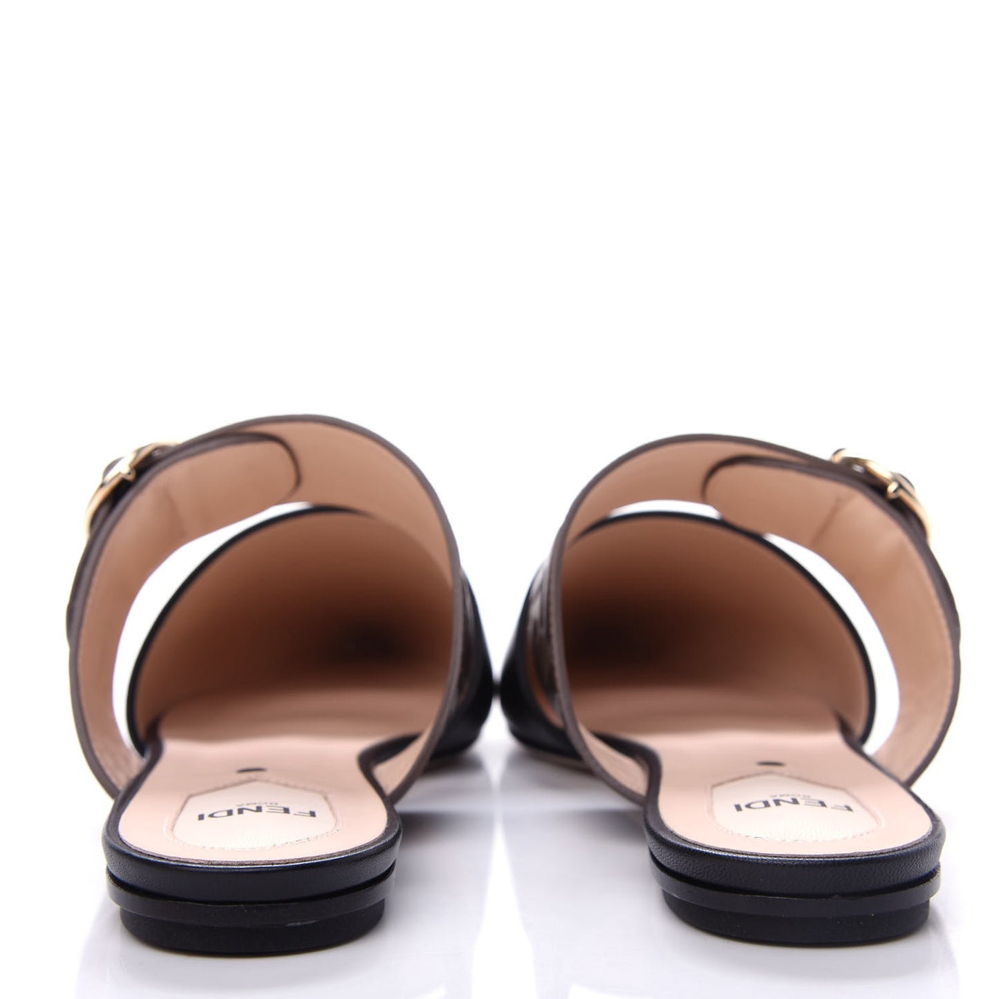 Vitello FF Embossed Buckle Flat Mules 37 Maya Black