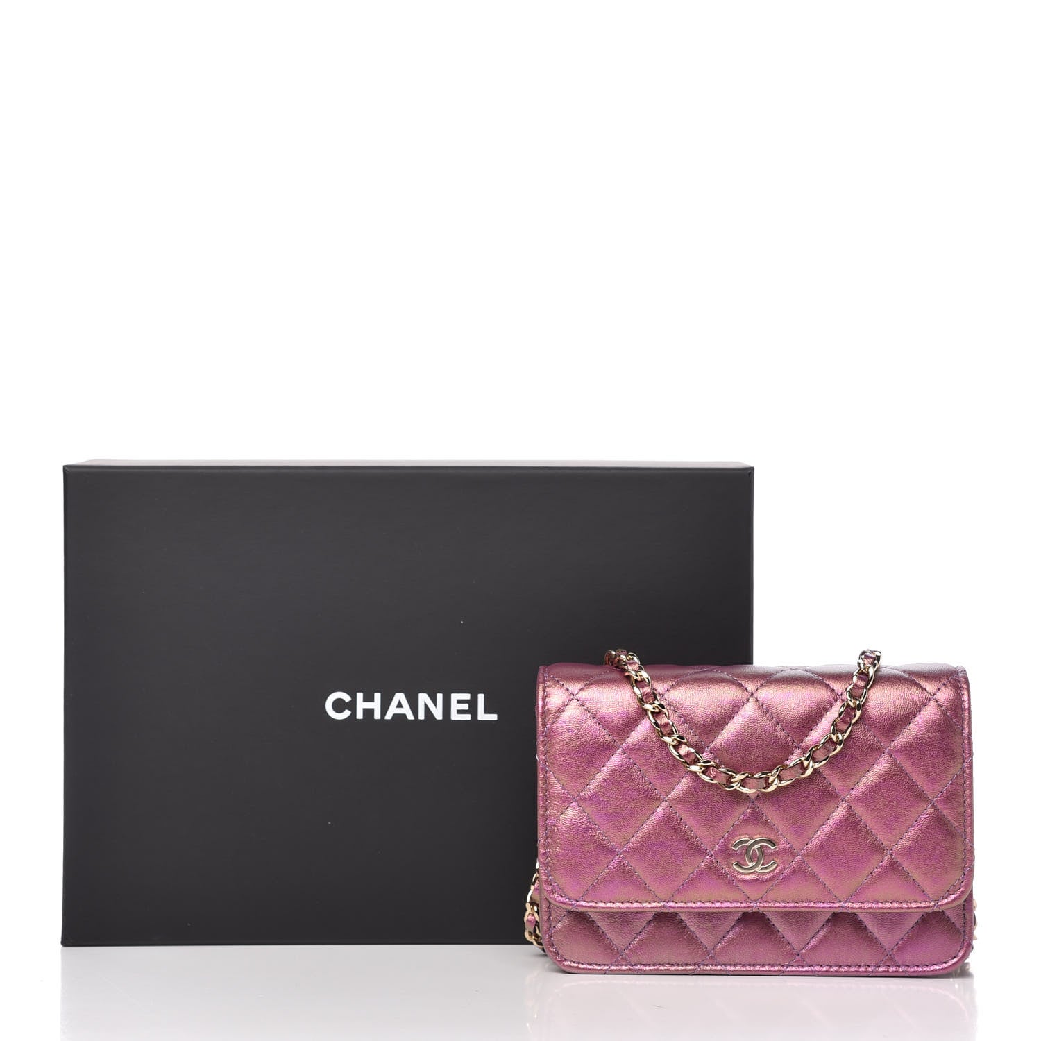 Chanel Iridescent Lambskin Quilted Mini Wallet On Chain WOC Purple 11 of 11