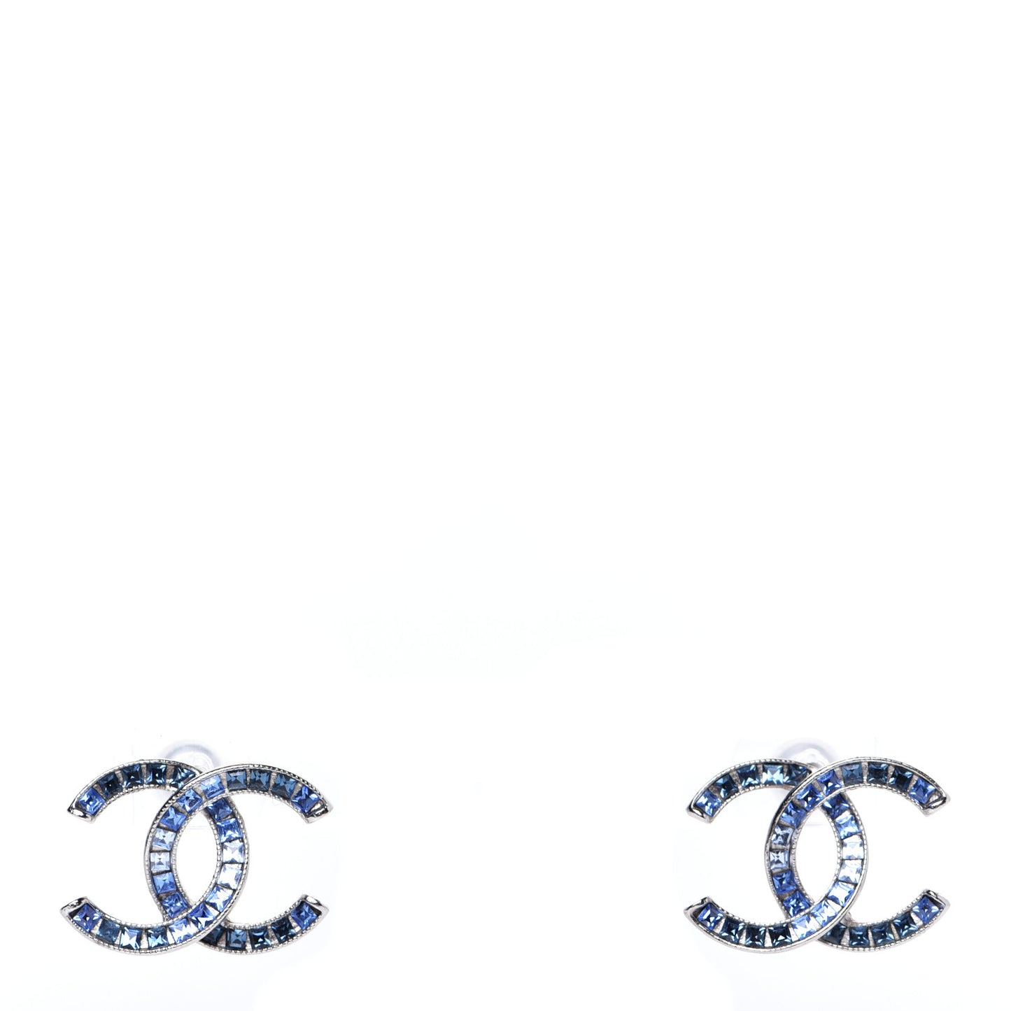 Baguette Crystal CC Earrings Silver Blue