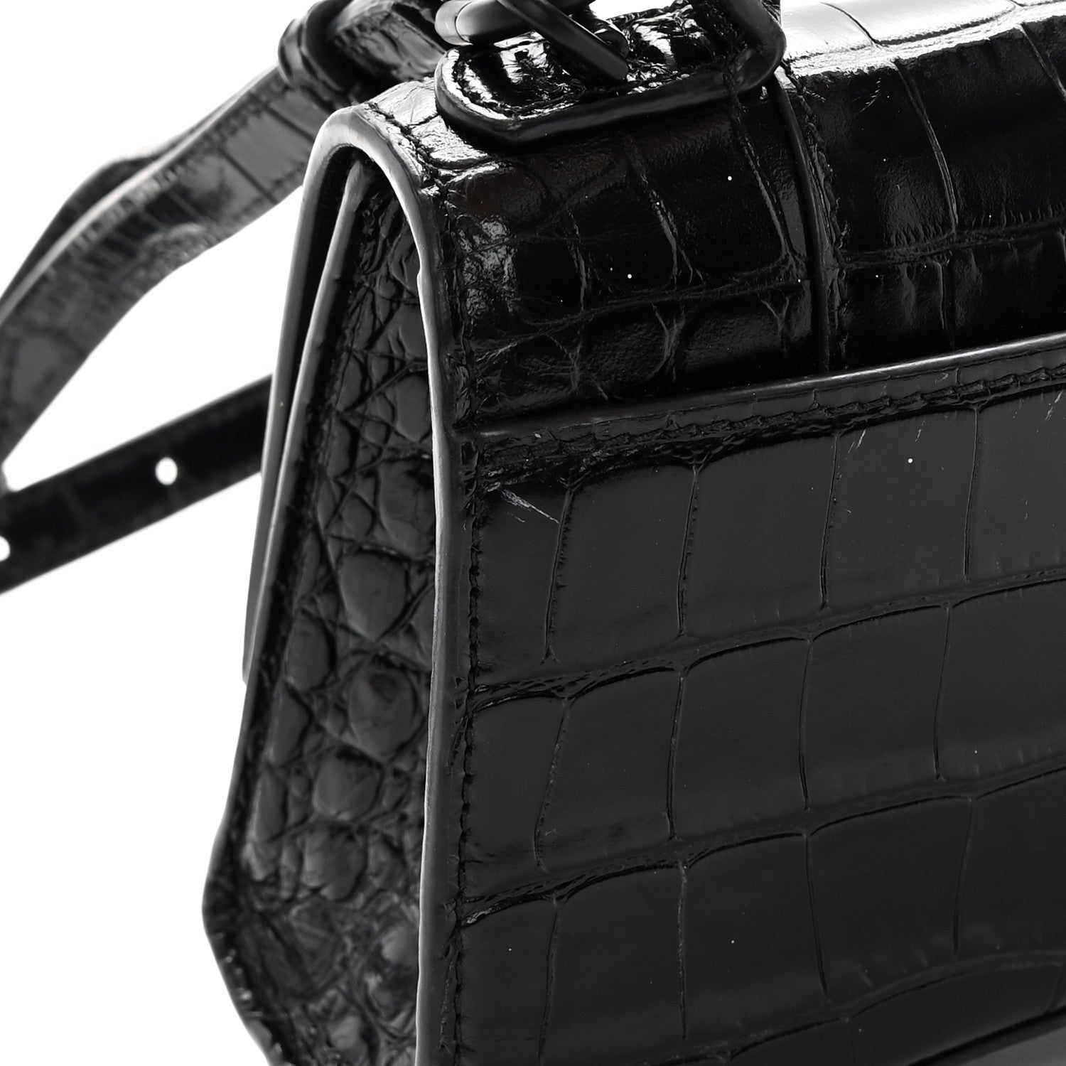 Balenciaga Shiny Calfskin Monochrome Crocodile Embossed Hourglass Top Handle Bag XS Black 21 of 25