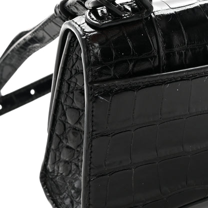 Balenciaga Shiny Calfskin Monochrome Crocodile Embossed Hourglass Top Handle Bag XS Black 21 of 25