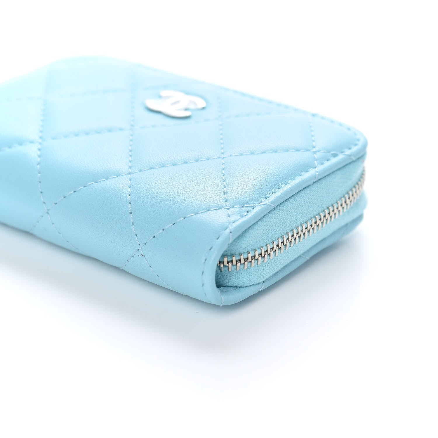 Chanel Lambskin Quilted Zip Around Coin Purse Wallet Neon Blue 9 of 10