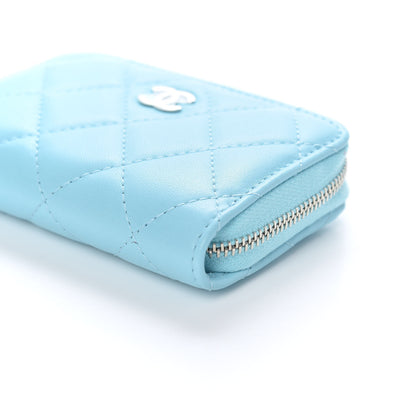Chanel Lambskin Quilted Zip Around Coin Purse Wallet Neon Blue 9 of 10