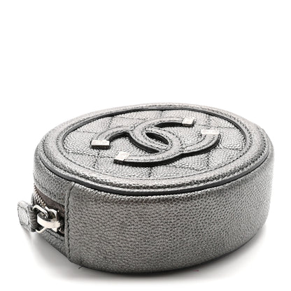 Chanel Metallic Caviar Quilted Filigree Zip Around Classic Coin Purse Dark Silver 4 of 8