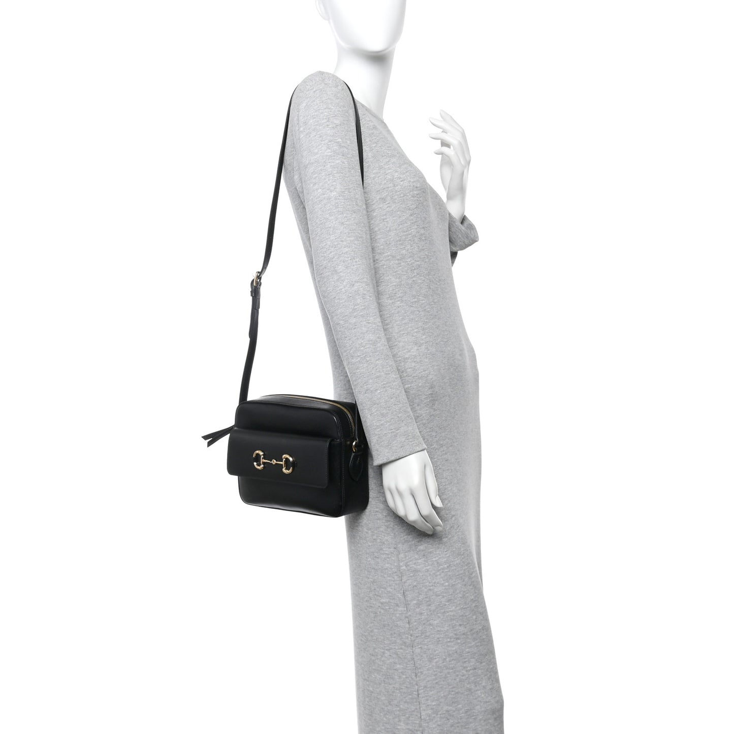 Textured Calfskin Small Horsebit 1955 Shoulder Bag Black