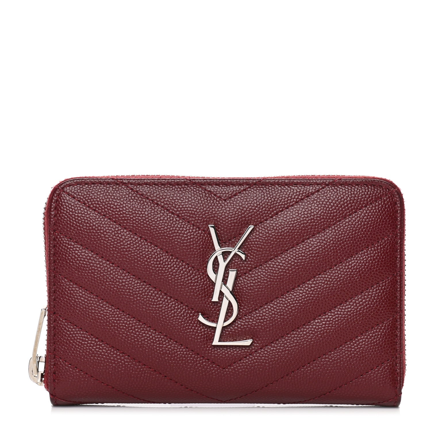 Saint Laurent Grain De Poudre Matelasse Chevron Monogram Zip Around Wallet Palissandre 1 of 9