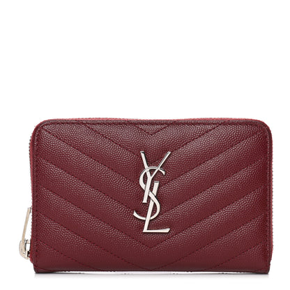 Saint Laurent Grain De Poudre Matelasse Chevron Monogram Zip Around Wallet Palissandre 1 of 9