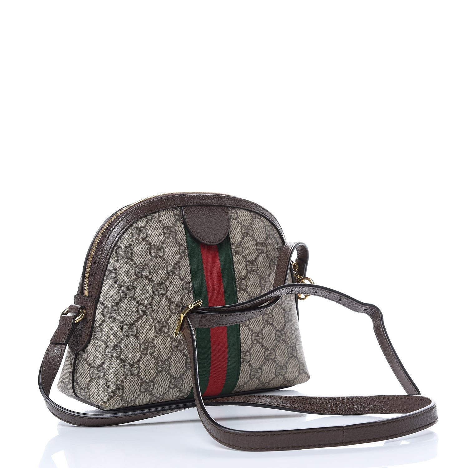 Gucci GG Supreme Monogram Textured Dollar Calfskin Web Small Ophidia Dome Shoulder Bag Beige Ebony New Acero 3 of 12