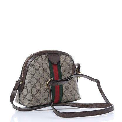 Gucci GG Supreme Monogram Textured Dollar Calfskin Web Small Ophidia Dome Shoulder Bag Beige Ebony New Acero 3 of 12