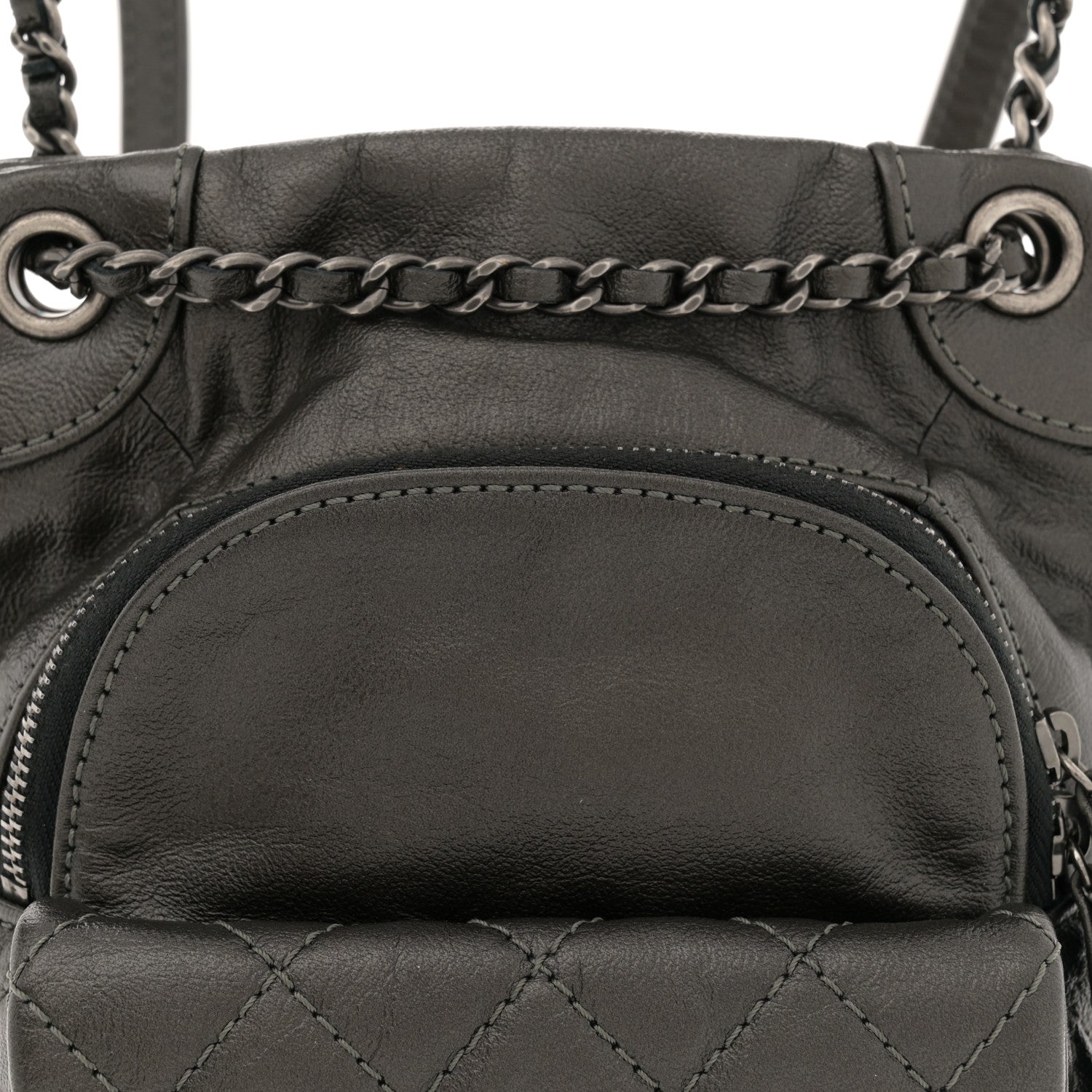 Chanel Metallic Lambskin Quilted Drawstring Backpack Dark Grey 8 of 10