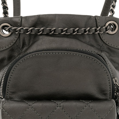 Chanel Metallic Lambskin Quilted Drawstring Backpack Dark Grey 8 of 10