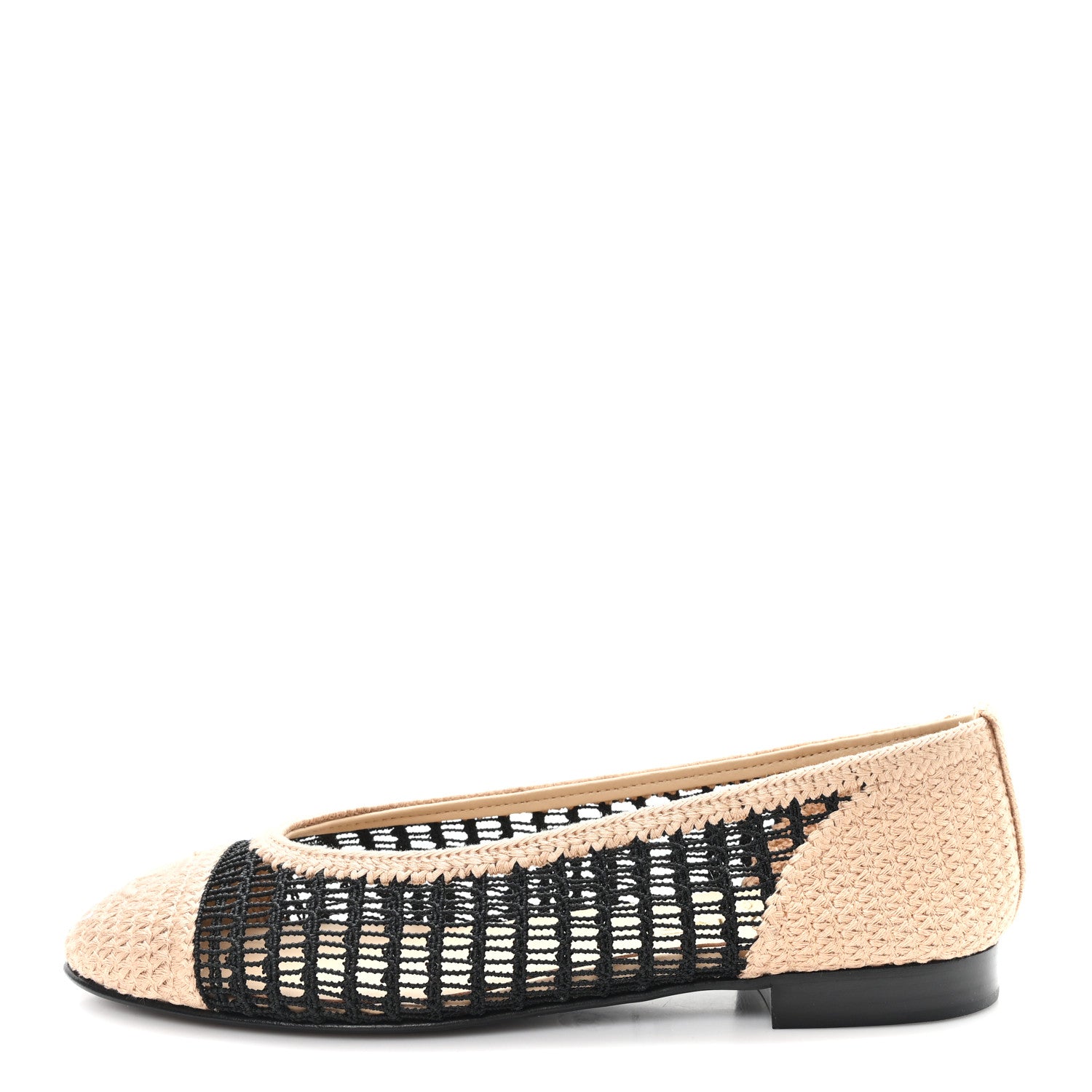 Chanel Raffia Cap Toe Ballerina Flats 37.5 Black Beige 1 of 9