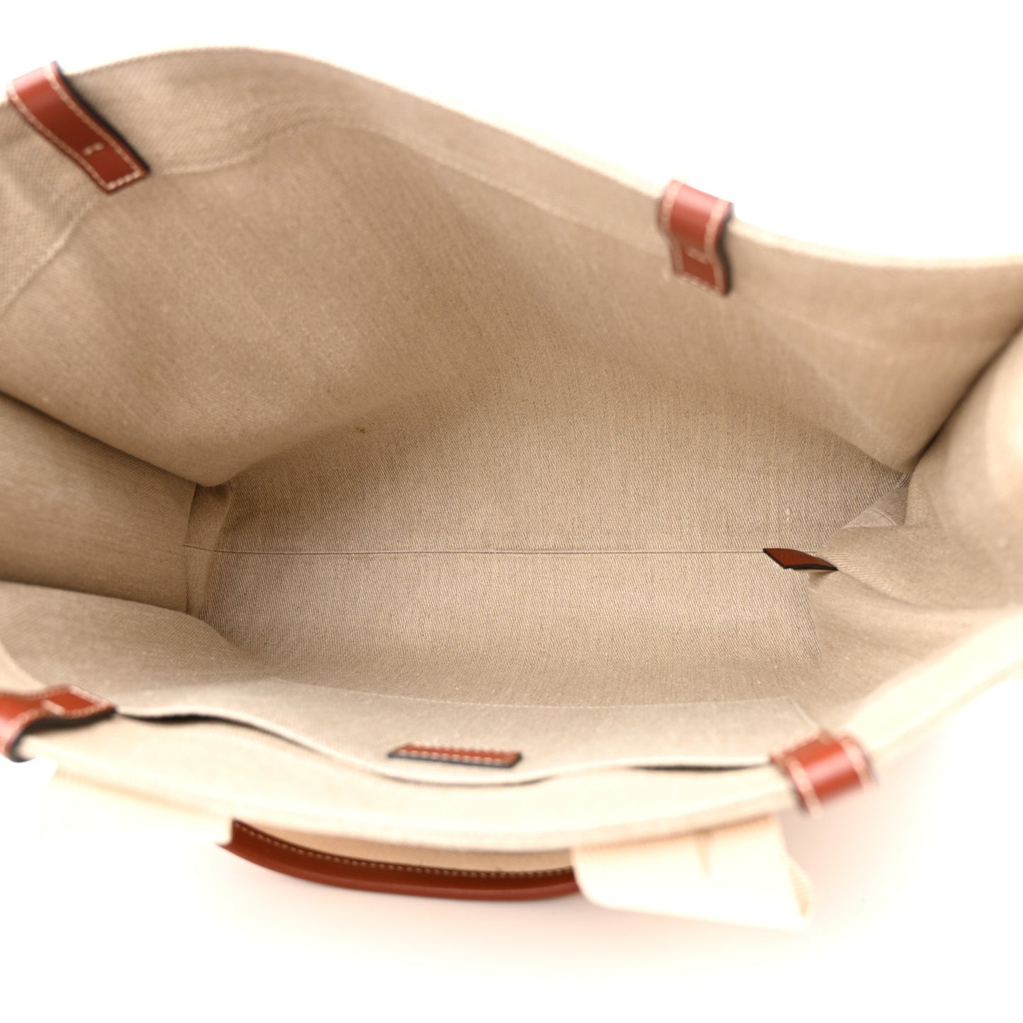 Linen Calfskin Large Woody Ribbon Tote White Brown