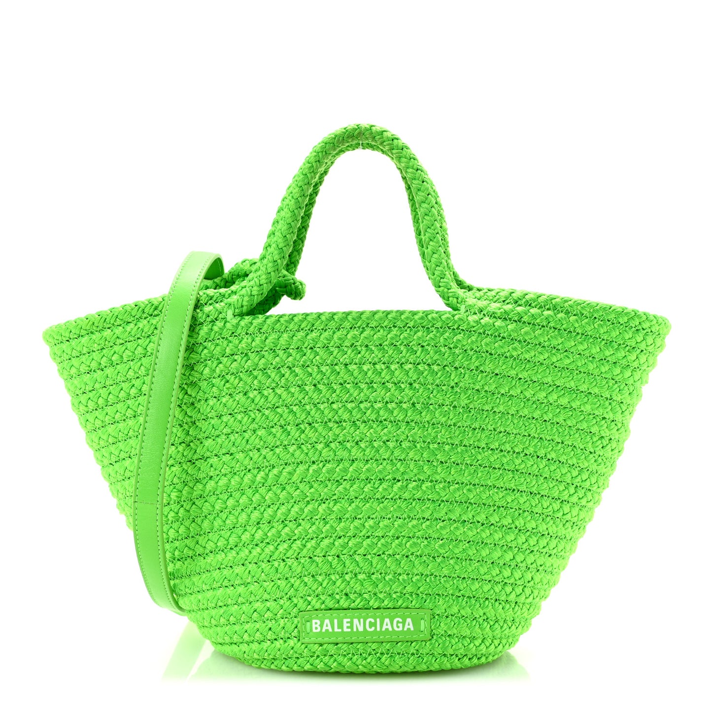 Nylon Lambskin Woven Small Ibiza Basket With Strap Green
