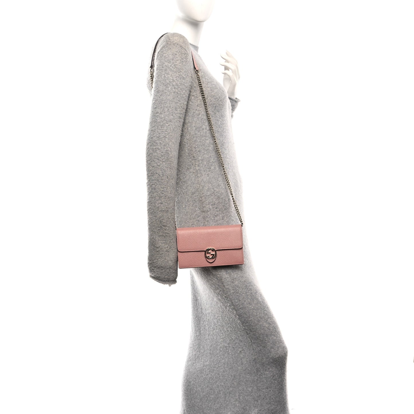 Dollar Calfskin Interlocking G Chain Wallet Soft Pink