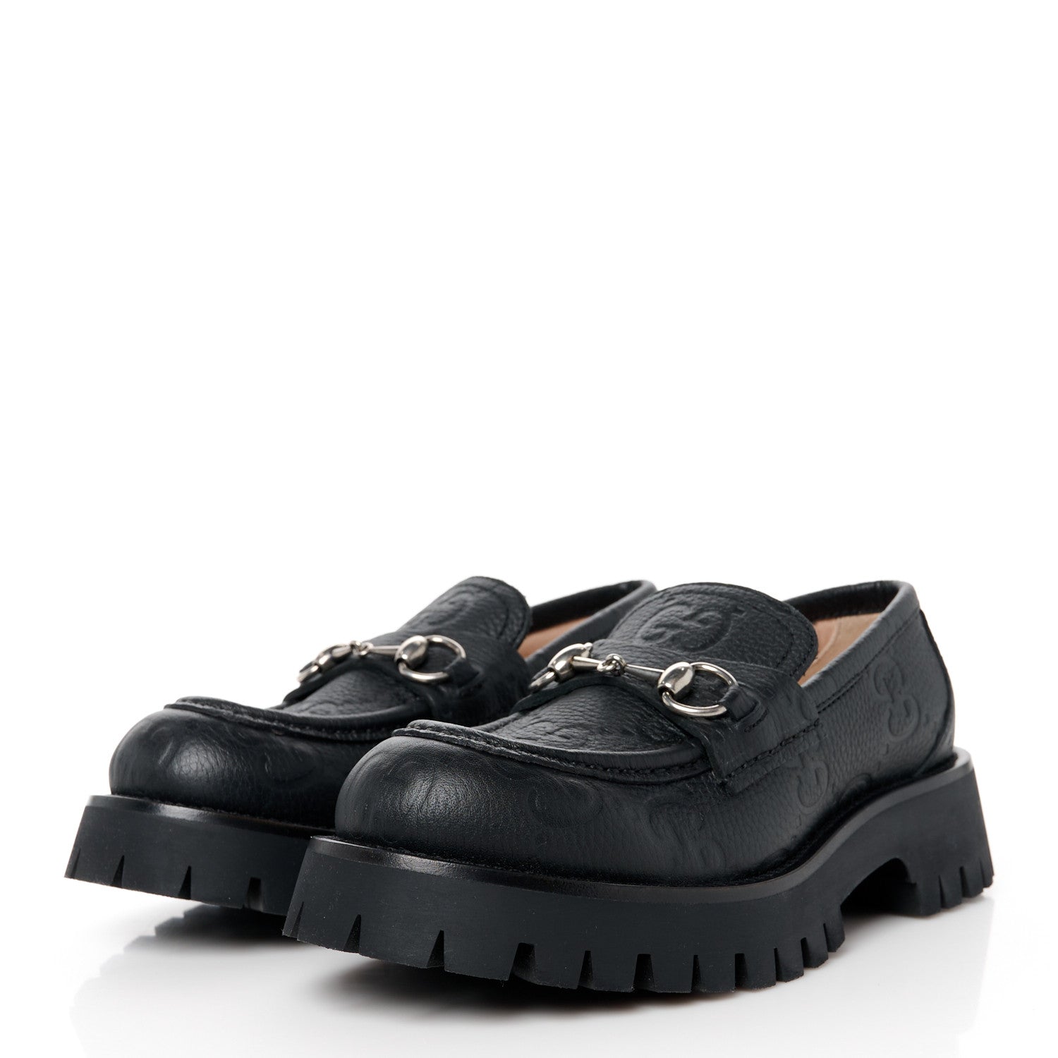 Gucci Piuma Calfskin Embossed Womens Jeanne Platform Lug Sole 30/45mm Loafers 37.5 Black 3 of 9