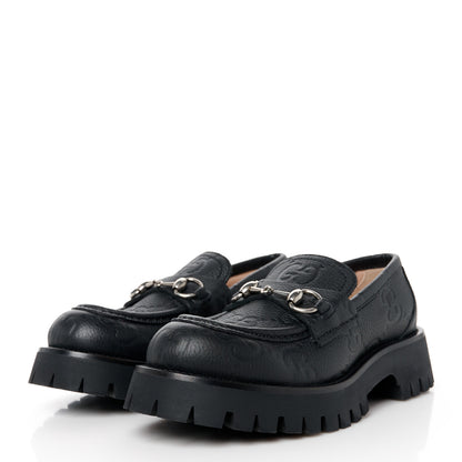 Gucci Piuma Calfskin Embossed Womens Jeanne Platform Lug Sole 30/45mm Loafers 37.5 Black 3 of 9