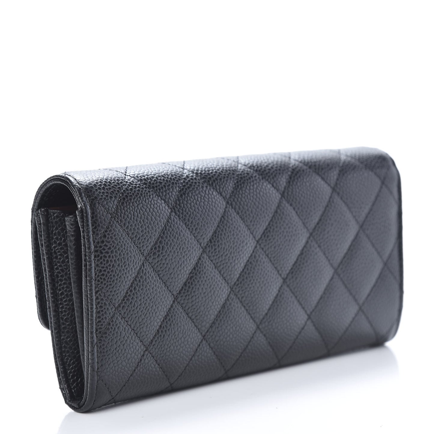 Caviar Quilted Large Gusset Flap Wallet Black