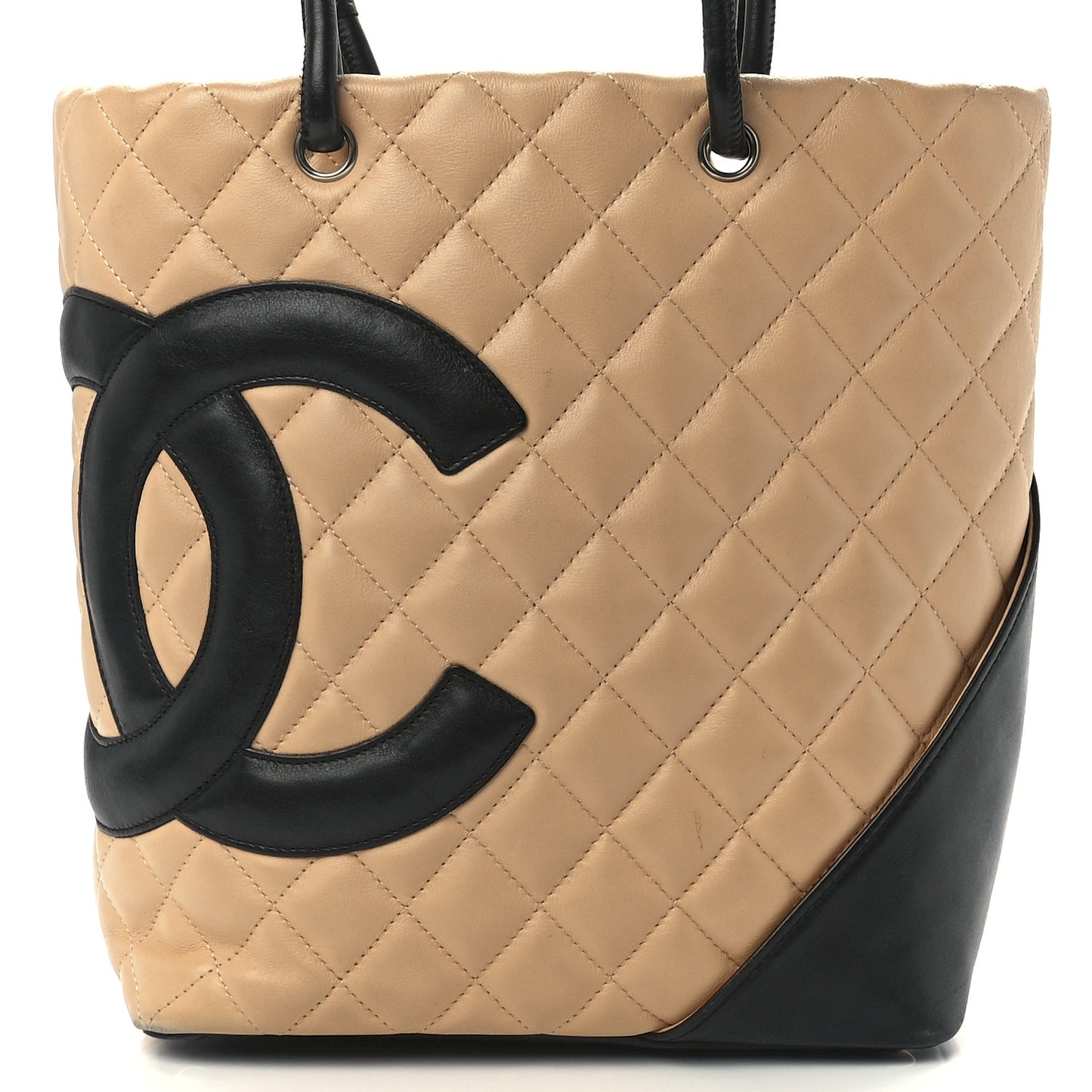 Calfskin Quilted Medium Cambon Tote Beige Black