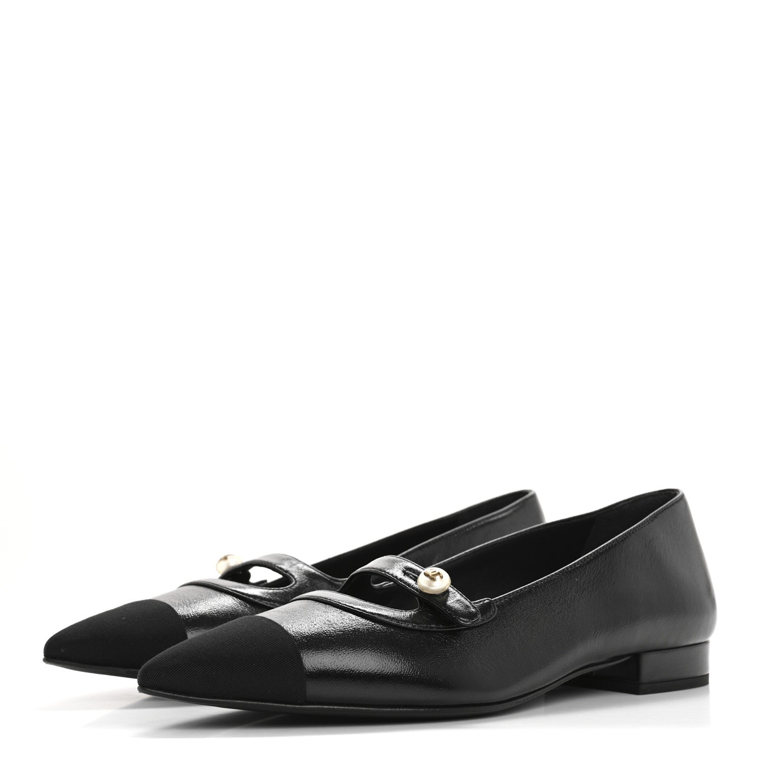 Chanel Shiny Lambskin Grosgrain Pearl Mary Jane Flats 37 Black 4 of 10