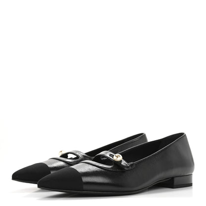 Chanel Shiny Lambskin Grosgrain Pearl Mary Jane Flats 37 Black 4 of 10