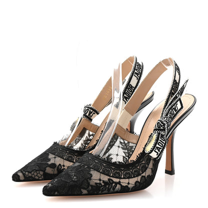 Christian Dior Lace Ribbon Rose Embroidered J'Adior Slingback 100mm Pumps 37 Black 4 of 10