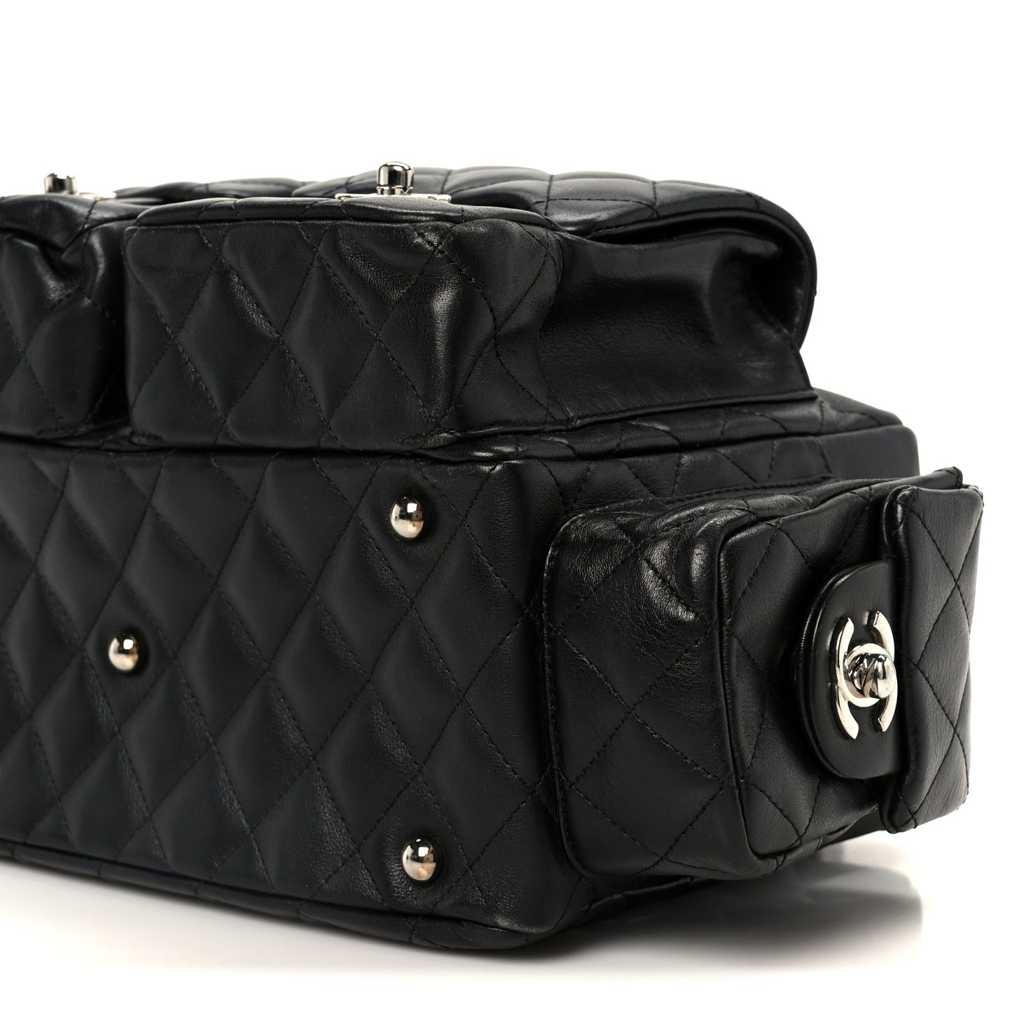 Calfskin Quilted Small Cambon Multipocket Reporter Black White