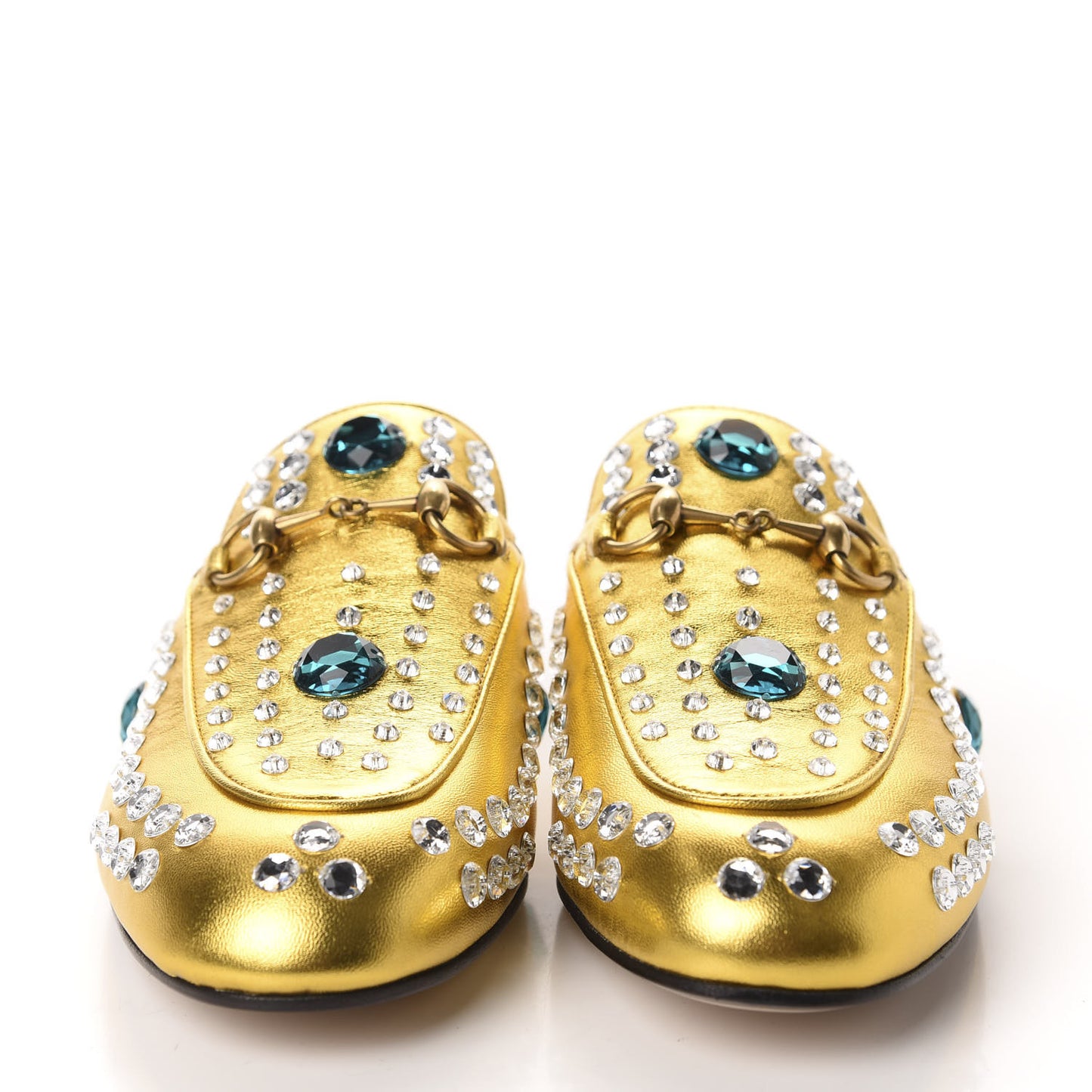 Metallic Nappa Crystal Womens Princetown Slippers 37.5 Gold