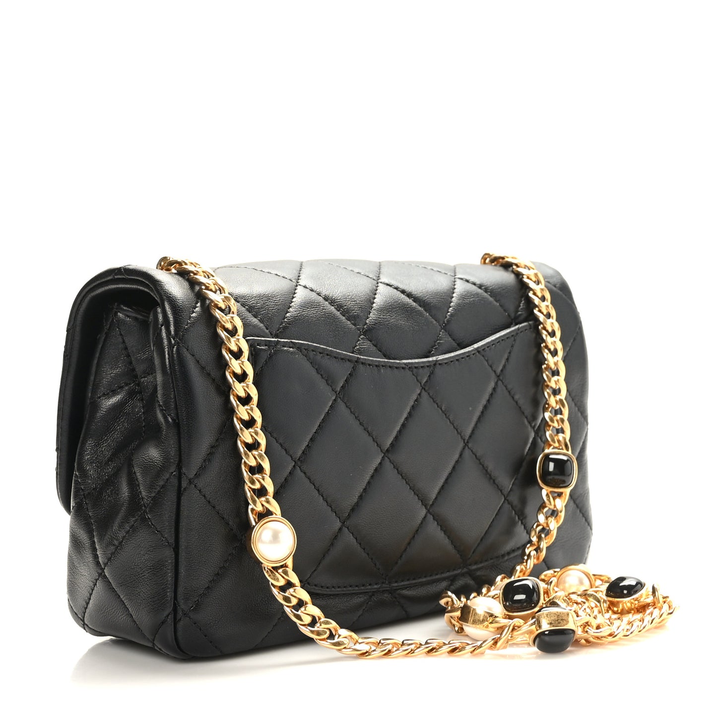 Lambskin Resin Pearl Quilted Small Flap Black