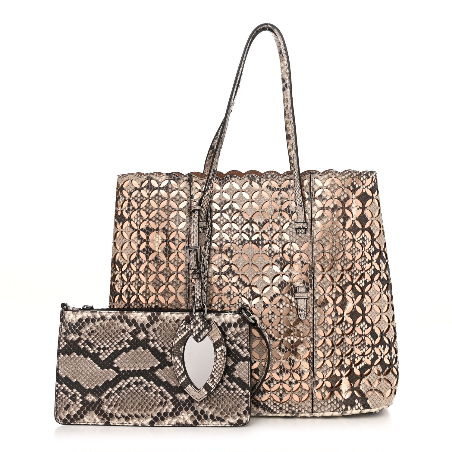 Alaia Snakeskin Laser Cut Mina Tote Neutral 1 of 10