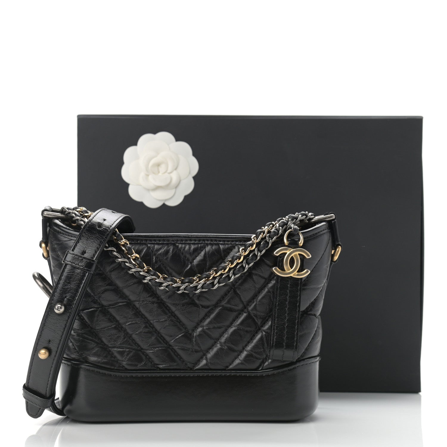 Chanel Aged Calfskin Chevron Quilted Small Gabrielle Hobo Black 11 of 11