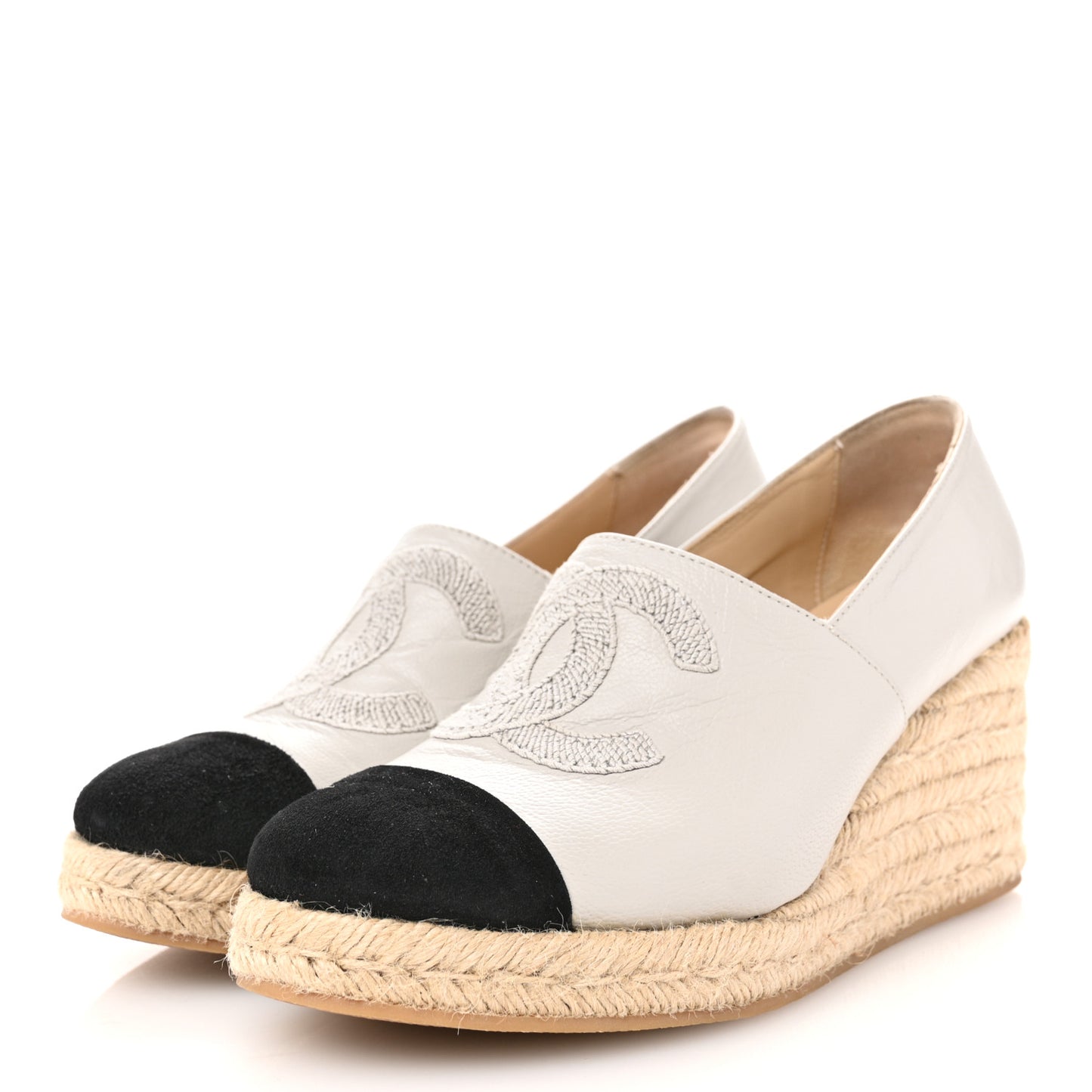 Lambskin Suede CC Espadrille Wedges 39 Grey Black