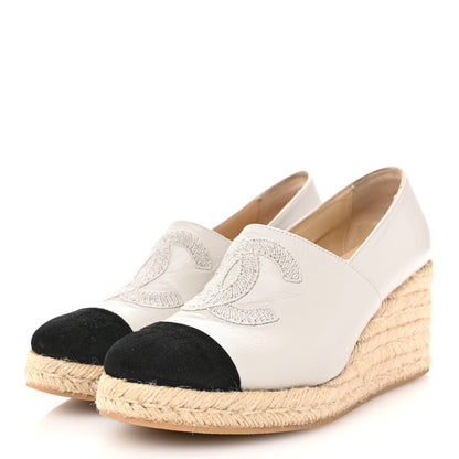 Chanel Lambskin Suede CC Espadrille Wedges 39 Grey Black 4 of 10