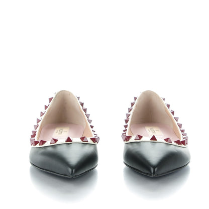 Valentino Garavani Nappa Lacquered Rockstud Ballerina Flats 37 Black Ivory 2 of 9