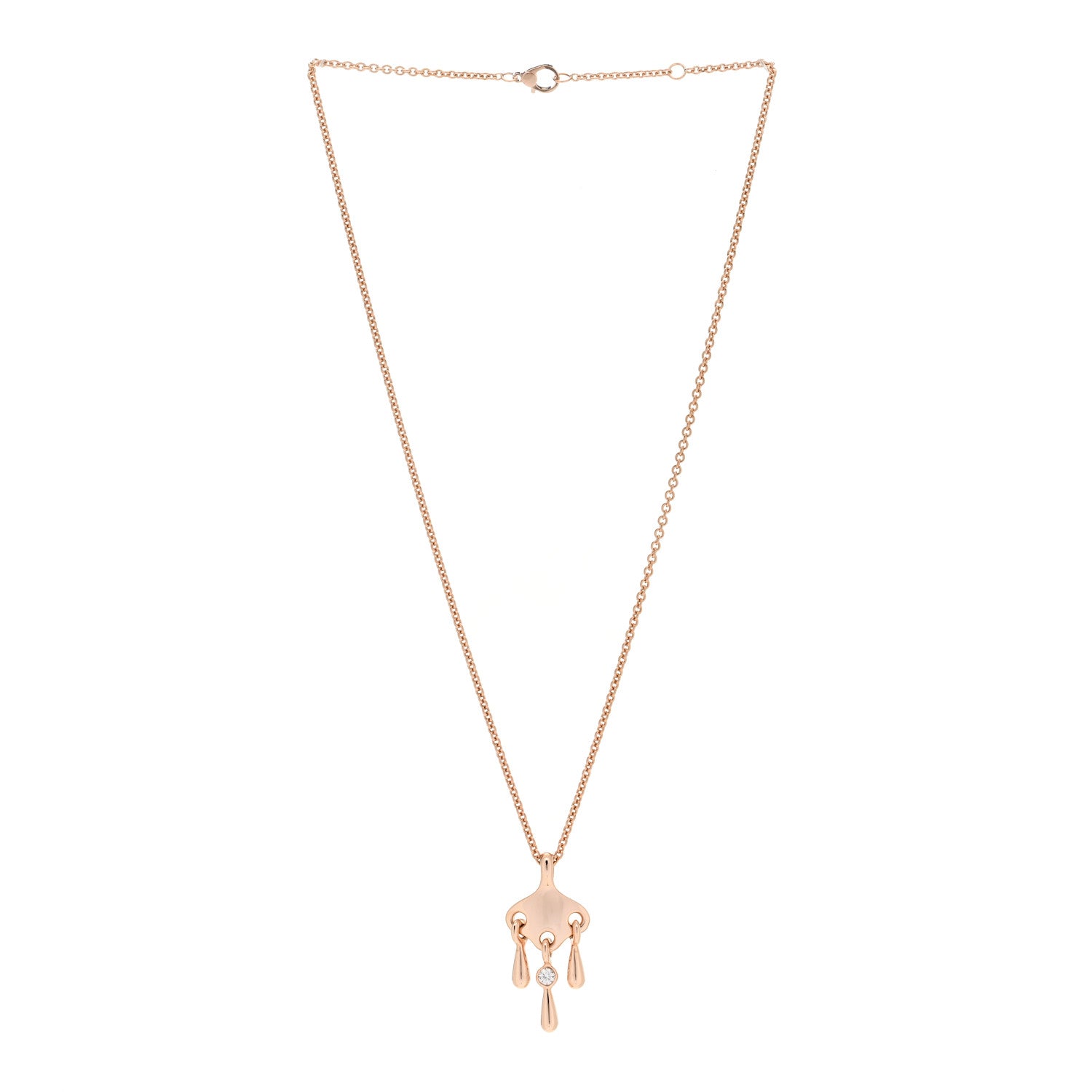 Hermes 18K Rose Gold Diamond Filet d'Or Pendant Necklace 2 of 3