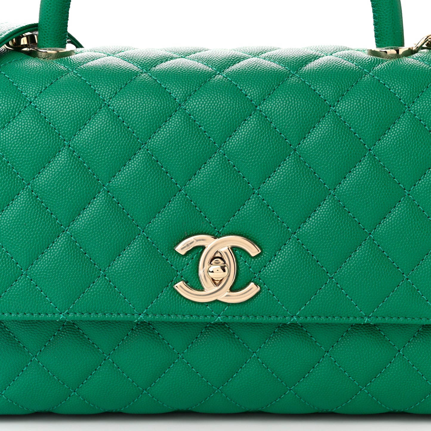 Caviar Quilted Small Coco Handle Flap Green